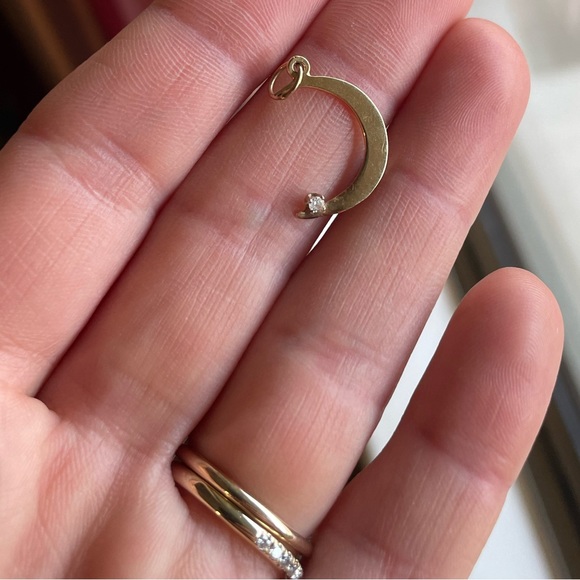 14K Yellow Gold Crescent Moon with Diamond Accent 🌙✨ - Picture 3 of 8